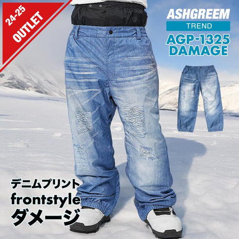 【10月上旬発送予定】 ASHGREEM アッシュグリーム スノーボードウェア デニムプリント ビッグパンツ ダメージプリント AGP-1325DAMAGE